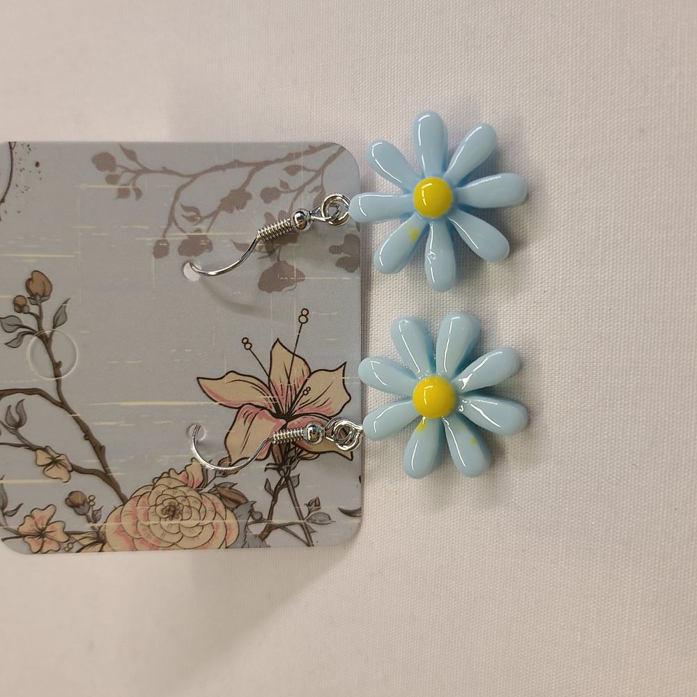 BLUE DAISY EARRINGS - Picture 1 of 2
